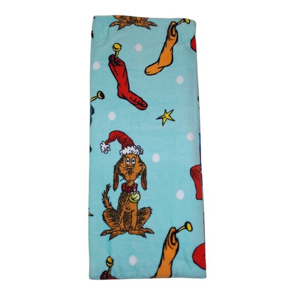 Dr Seuss The Grinch Plush Throw Blanket 50" x 60" Green Holiday Christmas - Picture 2 of 11